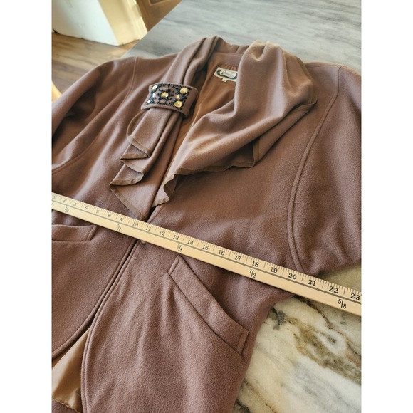 Vintage 80s 100% Wool Beaded Batwing Bling Beaded Jacket Mauve Brown M - Picture 9 of 10